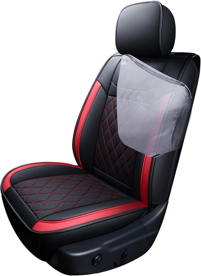 Huidasource Grand Cherokee Seat Covers, Waterproof Leather Customized Car Seat Cushion Covers, Full Set Seat Protectors Compatible with Grand Cherokee 2011-2022, (5 Pcs Full Set/Black&Red)