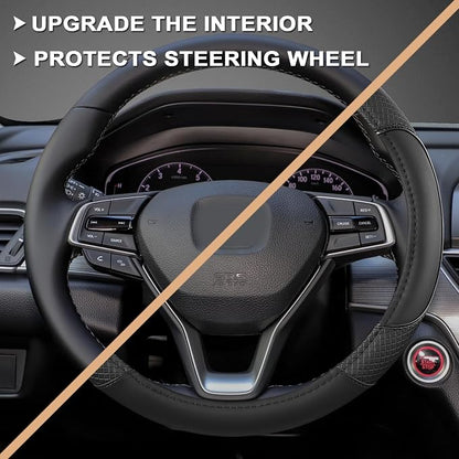 GIANT PANDA Steering Wheel Cover for Honda Civic(2006-2015),CR-Z, Insight, S2000 (Black-Small Size)