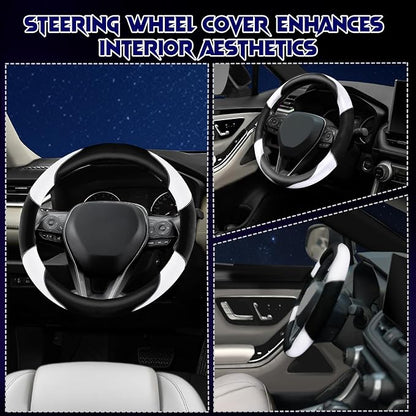 Soft Leather Steering Wheel Cover with Breathable Design and Anti-Slip Grip, Fully Compatible with Tesla, Toyota, Honda, Nissan 14.5-15.2 inch Round Steering Wheel（Sedans and SUVs）