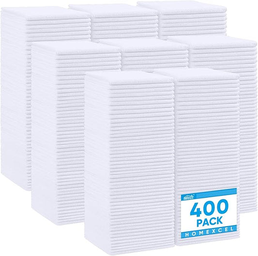 HOMEXCEL White Microfiber Cleaning Cloth 400 Pack, Microfiber Towel for Cars, Lint Free, Scratch-Free, Highly Absorbent, and Cleaning Rags for House, Window and Glass, Cars, TV Screen 11.5 X11.5 inch