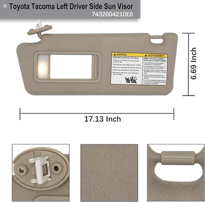 NHILES Driver & Passenger Side Sun Visor Replacement Fits for Toyota Tacoma 2005-2015 Sunshade with Light 7432004210E0 7431004120E0 Color Beige