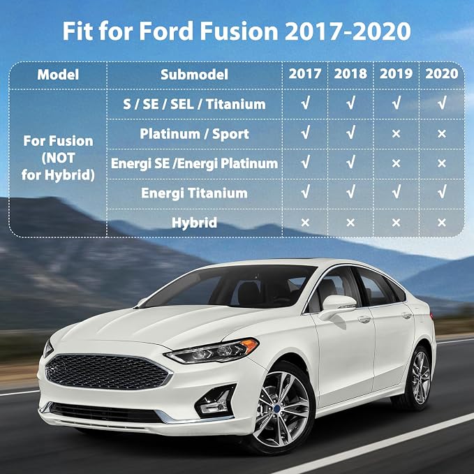 Floor Mats & Cargo Liner for Ford Fusion 2017 2018 2019 2020 (NOT Hybrid), All Weather TPE Floor Liners Custom Fit Fusion Heavy Duty Car Mats 1st & 2nd Row & Trunk Mat Accessories Black