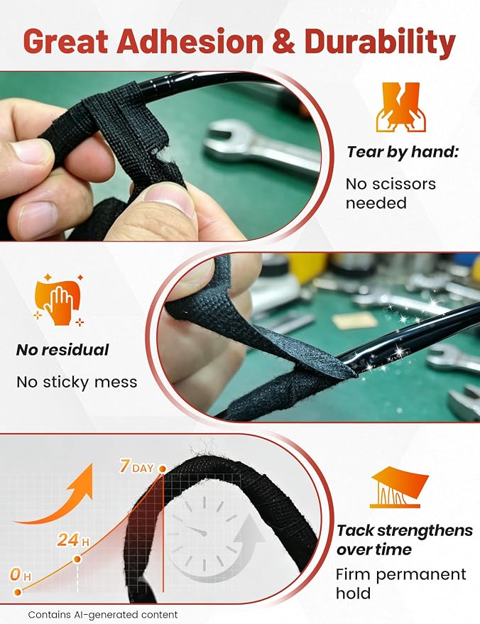 RED WOLF Wiring Harness Tape High Temp Wire Cable Loom Self-Adhesive Fabric Tape for Electrical Automotive Engine Harness Wrap Protection Noise Damping Cables Fixed 3/4 Inch x 50 FT 5 Rolls