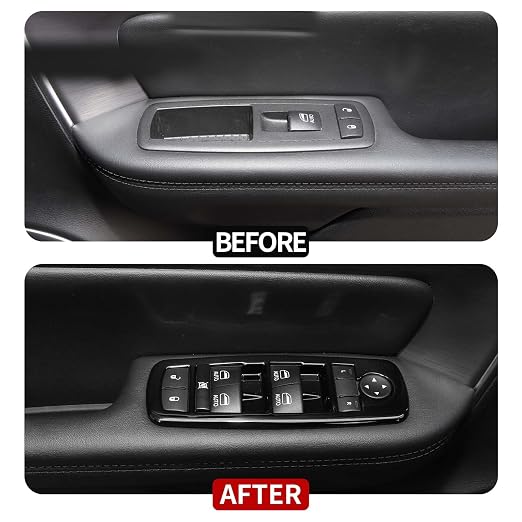 JeCar Window Lift Switch Button Trim Cover Kit Fit for Jeep Grand Cherokee 2011-2020 & Cherokee 2014-2020, Glossy Black