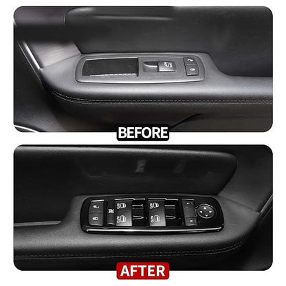 JeCar Window Lift Switch Button Trim Cover Kit Fit for Jeep Grand Cherokee 2011-2020 & Cherokee 2014-2020, Glossy Black