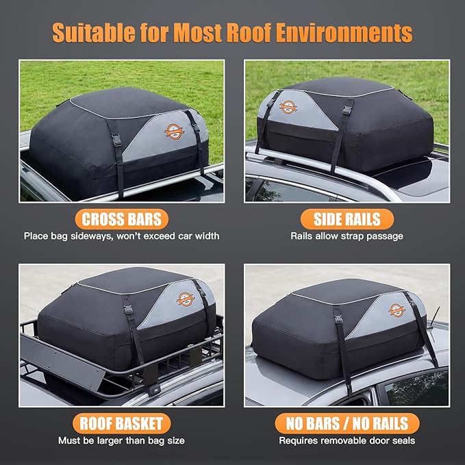Sailnovo Soft Car Rooftop Cargo Carrier Roof Bag 15 Cubic Feet Waterproof Car Top Carrier, Fits Most Vehicle with/Without Rack, Include Anti-Slip Mat,4 Reinforced Straps,4 Door Hooks