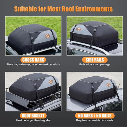 Sailnovo Soft Car Rooftop Cargo Carrier Roof Bag 15 Cubic Feet Waterproof Car Top Carrier, Fits Most Vehicle with/Without Rack, Include Anti-Slip Mat,4 Reinforced Straps,4 Door Hooks