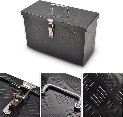 16" Aluminum Truck Bed Tool Box 5 Bar Tread Pick Up Truck Bed RV Storage Organizer with Top Handle Waterproof Lock and Keys - Black(16"x7.5"x10")