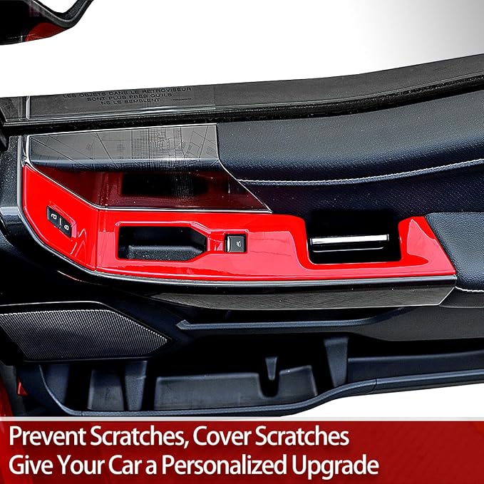 GZXinWei Window Control Switch Panel Trim Cover Sticker Door Armrest for Ford F150 2021 2022 2023 2024 2025 2026 Interior Decor Accessories Red
