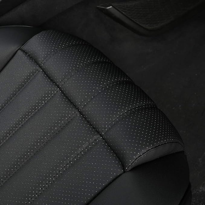 (1 PCS Car Seat Cover Width20.86 by deep 20.86 inches PU Leather Auto Bottom Seat Protector Cover with Comfort Leg Support Pillow Fit Most Front Driver Seat (Black with Leg Rest)