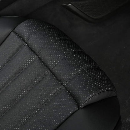 (1 PCS Car Seat Cover Width20.86 by deep 20.86 inches PU Leather Auto Bottom Seat Protector Cover with Comfort Leg Support Pillow Fit Most Front Driver Seat (Black with Leg Rest)