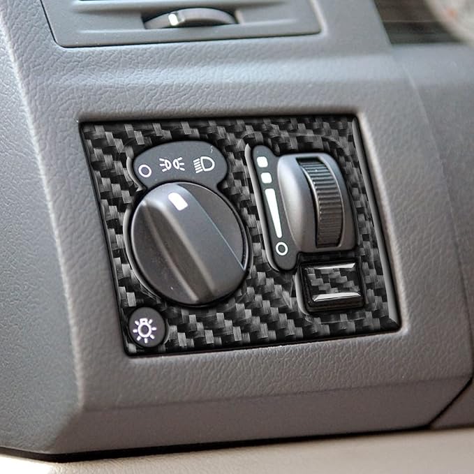 Car Headlight Switch Decal Driver Side Dash Sticker Real Carbon Fiber Trim Compatible with Dodge Charger 2008 2009 2010 Interior Accessories Decor Style A Black