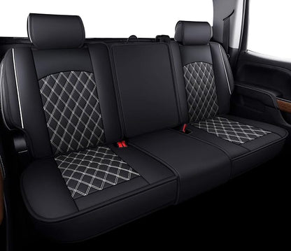 Aierxuan Rear Back Seat Covers for Chevy Silverado GMC Sierra Pickup Custom Fit 2007-2026 1500 2500HD 3500HD Crew Double Extended Cab Waterproof Leather Split Bench 40/60 (Rear Seat/White)