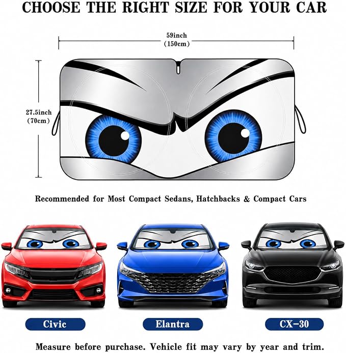 Car Windshield Sun Shade, Funny Car Sun Shade Universal Fits Sedan Compact Car Hatchback SUV, UV Heat Protection -59 x 27.5
