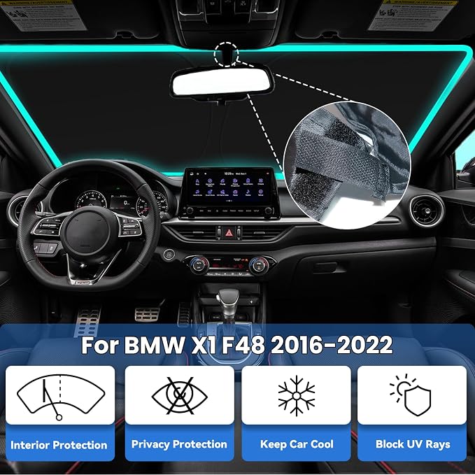 Windshield Sun Shade for BMW X1 F48 2016-2022, Car Front Window Sunshade with 240T Sun Visor Protector Blocks UV Rays Heat Sun Shield Accessories