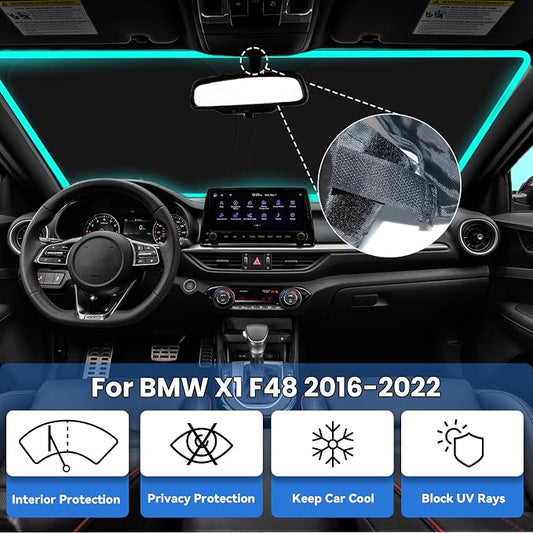 Windshield Sun Shade for BMW X1 F48 2016-2022, Car Front Window Sunshade with 240T Sun Visor Protector Blocks UV Rays Heat Sun Shield Accessories