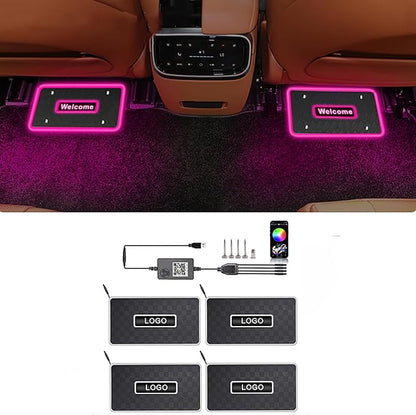 Customizable Car Floor Mats Lights, Customize Personalized Logo Car Floor Mats Light Waterproof RGB LED Neon Lamp App Control Adjustable Flashing Mode Universal Car Interior Foot Mat Decoration Light