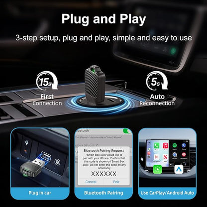 C6 Mini Wireless CarPlay Android Auto Adapter for iPhone & Android Phone, 2-in-1 Dongle, 70% Smaller Mini Design with Cooling Vents, Dual 5G Chips 5.8GHzWiFi, Auto-Connect for Factory Wired Cars 2016+