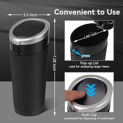 Car Trash Can Bin with Lid - Mini Car Garbage Can Cup Holder-Silver Small Leakproof Vehicle Trash Garbage Can Bin-Automotive Car Organizers and Storage for Back Seat SUV Truck Accessories