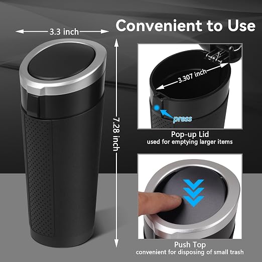 Car Trash Can Bin with Lid - 2 Packs Mini Car Garbage Can Cup Holder-Silver Small Leakproof Vehicle Trash Garbage Can Bin-Automotive Car Organizers and Storage for Back Seat SUV Truck Accessories
