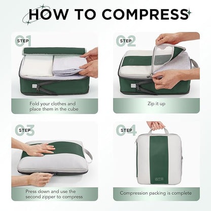 OlarHike 10-Pack Compression Packing Cubes for Travel Essentials,Compressible Expandable Packing Cubes for Suitcase,Luggage Garment Bags for Travel,Handy Helper for Organizing Clothes(Dark Green)