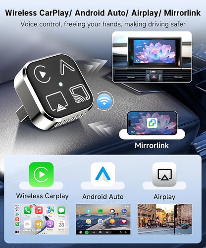 VQU 4 in 1 Wireless CarPlay Adapter for iPhone & Android Auto Adapter, 2026 Upgrade Plug & Play USB C Dongle, Convert Wired to Wireless CarPlay & Android Auto, AirPlay & Miracast Screen Mirroring