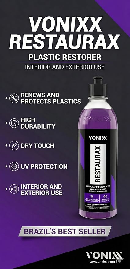 Vonixx Restaurax Plastic Surface Renewal & Protection Solution | Glossy Finish | Interior & Exterior Care | Long-Lasting Results | Easy Application | 16.9 fl oz (500ml)