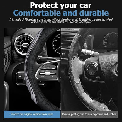 Osilly 15 Inch Car Leather Steering Wheel Cover, Automotive Accessories Elastic Breathable Anti-Slip Soft Wheel Protector Fits Men and Women, Suitable for SUVs, Trucks, Vehicles and RVs (Gray-1)