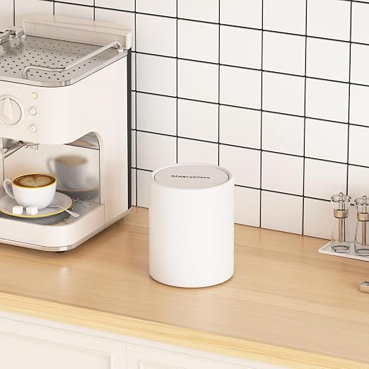 Mini Desk Trash Can with Lid for Desk,0.4 Gallon Brushed Stainless Steel Countertop Trash Can with Lid for Desktop Car Office Kitchen, Swing Top Trash Bin with a Roll of Trash Bag（White）