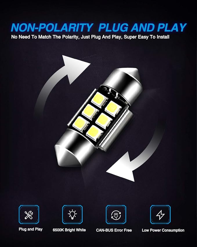 Marsauto DE3175 LED Bulb 31mm Festoon LED Bulbs White 1.2inch Super Bright 300LM 6500K 2835SMD 3175 DE3021 3022 3021 for Car Interior Dome Map License Plate Lights RV Exterior Lighting Pack of 4