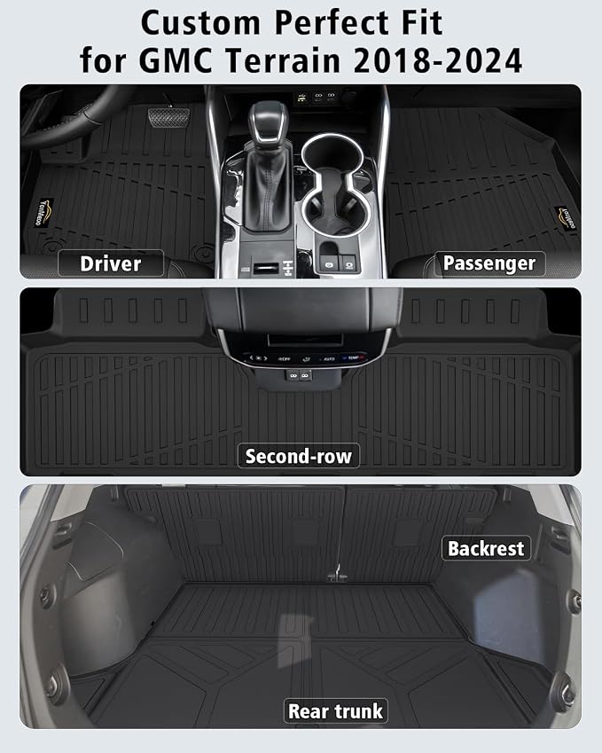 Floor Mats Custom for GMC Terrain 2018-2024 Trunk Mat with Backrest Mat All Weather TPE Full Set Liners Cargo Protector & Door Sill Guards for Terrain Accessories, Black