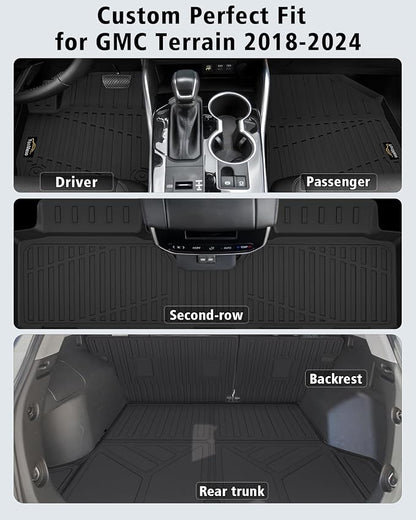 Floor Mats Custom for GMC Terrain 2018-2024 Trunk Mat with Backrest Mat All Weather TPE Full Set Liners Cargo Protector & Door Sill Guards for Terrain Accessories, Black