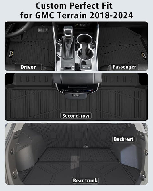 Floor Mats Custom for GMC Terrain 2018-2024 Trunk Mat with Backrest Mat All Weather TPE Full Set Liners Cargo Protector & Door Sill Guards for Terrain Accessories, Black