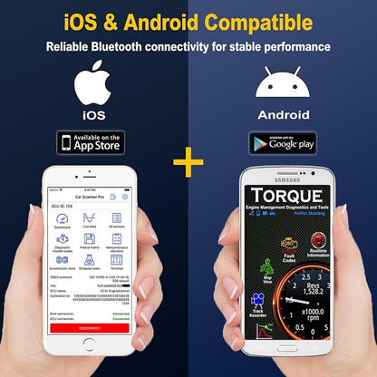 Bluetooth OBD2 Scanner for iOS iPhone & Android, Wireless Car Code Reader Diagnostic Tool for Check Engine Light, Works on OBDII Vehicles 1996 & Newer
