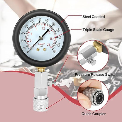 BETOOLL 9pcs Compression Tester with Spark Plug Tester - 300PSI Car and Motorcycle Engine Cylinder Compression Gauge Automotive Tool