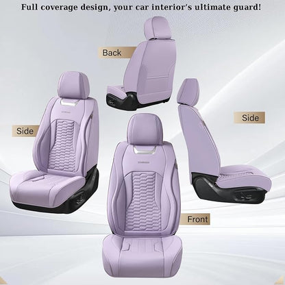 Coverado Car Seat Covers Full Set, Nappa Leather Seat Covers for Cars, Waterproof Automotive Car Seat Covers Interior Accessories Universal Fit Most Sedans, SUVs, Pick-up Trucks (Purple)