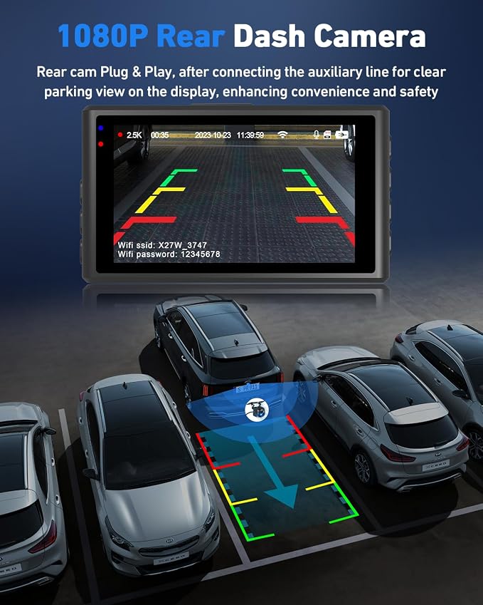Dash Camera for Cars, 2.5K Dual Dash Cam Front and Rear W/ 64GB Card,3"IPS Screen Car Cam Built-in 5G WIFI,Car Dash Cam with G-Sensor, Loop Recording, Night Vision, 24H Parking Monitor,170°Wide Angle
