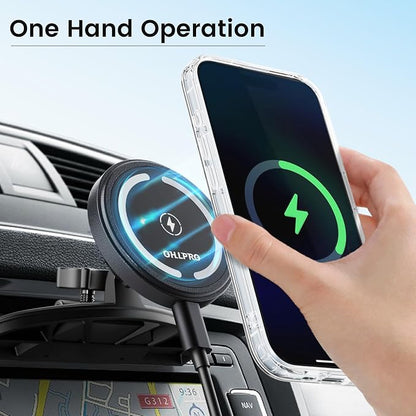 OHLPRO 15W Magsafe Car Mount Charger for iPhone 17, Fast Wireless Charging Magnetic CD Slot Holder with 3M Adhesive Base for Dashboard, Aluminum Shell, Compatible with iPhone 16 15 14 Series, Jetblack