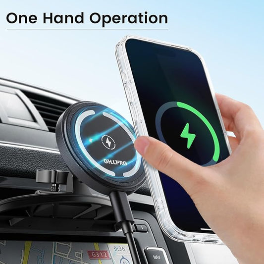 OHLPRO 15W Magsafe Car Mount Charger for iPhone 17, Fast Wireless Charging Magnetic CD Slot Holder with 3M Adhesive Base for Dashboard, Aluminum Shell, Compatible with iPhone 16 15 14 Series, Jetblack