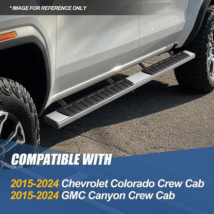 Auto Dynasty Running Boards Compatible with 2015-2025 Chevy Colorado, GMC Canyon Crew Cab, Stainless Steel Side Step Rail Nerf Bars, 6.75" Step Bars, Chrome