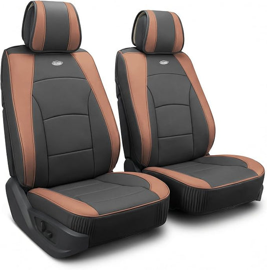 FH Group Car Seat Cover Cushion - 2 Pack Seat Covers for Cars Trucks SUV,) Faux Leather Car Seat Cushions, Waterproof Car Seat Cover Cushion, Universal Fit Car Seat protector Front Set Brown