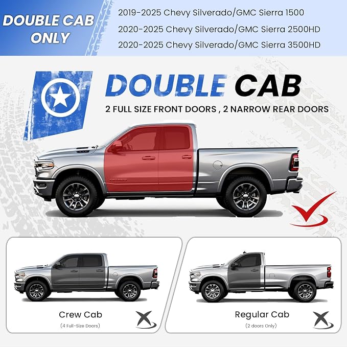 PZ 6.5" Rustproof Running Boards Side Steps Compatible with Chevy Silverado/GMC Sierra 1500 Double Cab 2019-2025,2020-2025 2500HD 3500HD,500LBS Anti-Slip Black Aluminum No Drill Truck Running Boards