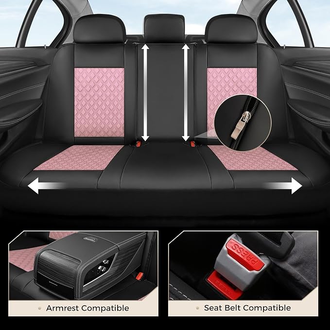 Coverado Car Seat Covers Full Set, Pink Car Seat Covers, Luxury Leather Car Seat Cover with Carbon Fiber Textured Design, Spill-Proof Seat Cushions, Automotive Seat Cover Universal Fit Most Cars