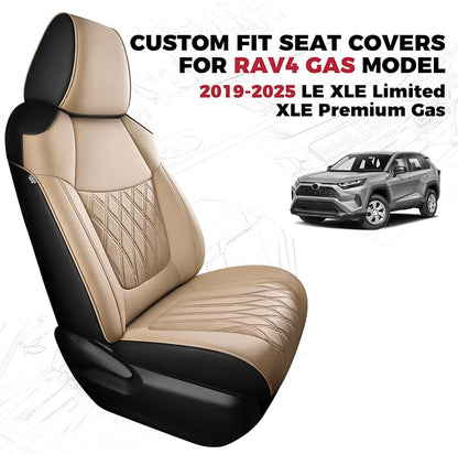 FREESOO Custom Seat Covers for Toyota RAV4 2019 2020 2021 2022 2023 2024 2025 LE XLE Limited XLE Premium Gas, RAV4 Leather Car Seat Covers Interior, RAV 4 SUV Accessories Full Set, BlackBeige