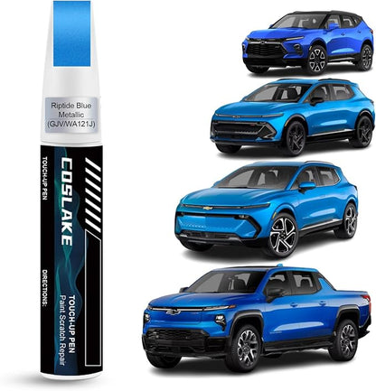 Car Touch Up Paint(Riptide Blue Metallic(GJV/WA121J)) for Chevrolet, Car Paint Scratch Repair Kit, Quick & Easy Solution to Repair, 2 in 1 Scratch Remover Pen with Color-Matched