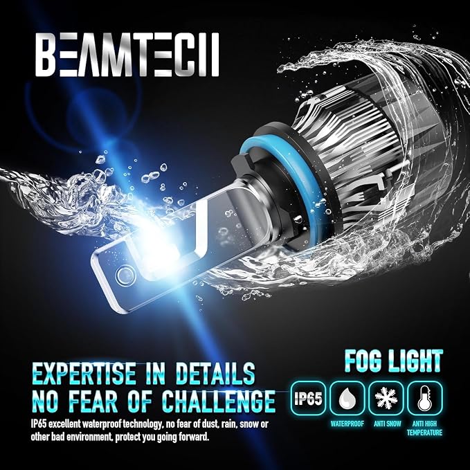 BEAMTECH 9005 H11 Fog Light Bulbs, 6500K Fog Light or Off Road Light