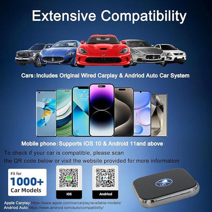 Wireless CarPlay Adapter 2026 Upgraded, Mini Design Converts Factory Wired to Wireless CarPlay, Plug & Play Auto Connect Fast Stable for iPhone iOS 10+ Cars 2015+ with USB C/A
