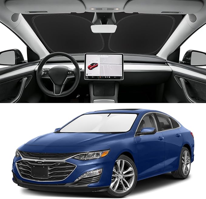Custom Fit Windshield Sun Shade for Chevy Malibu 2016-2025, Blocks UV & Heat, Front Window Sunshade Accessories, Easy Fold & Store Keep Your Car Cooler