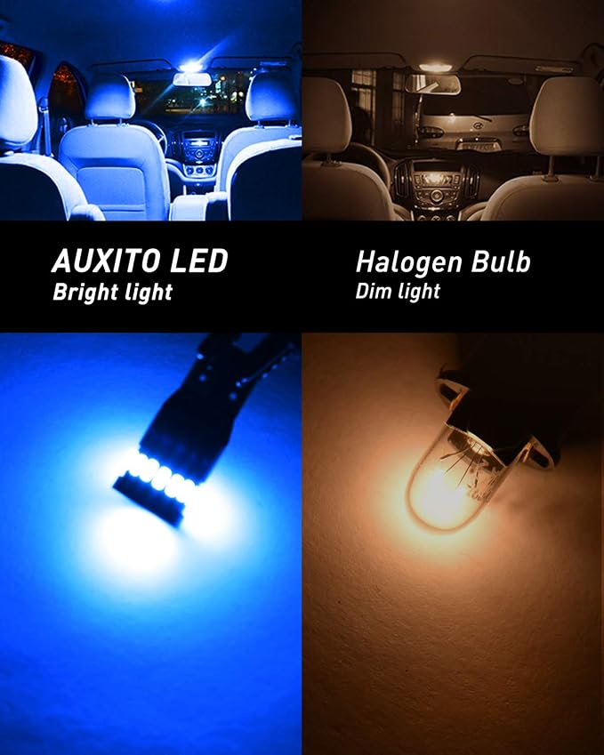 AUXITO 194 Blue LED Bulbs 168 175 2825 W5W T10 24-SMD 3014 Chipsets for Car Interior Dome Door Map Dashboard Courtesy Light License Plate Lights, Pack of 2