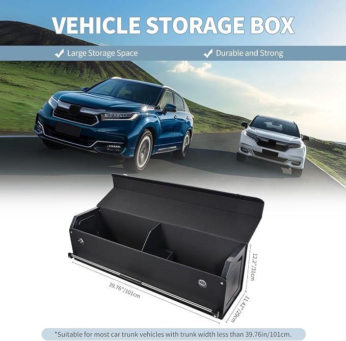 Car Trunk Organizer for Honda CR-V 2017-2022, Collapsible Sturdy Trunk Storage Container with Lid and Handle Large Leather Car Trunk Storage (Black, 39.7 x 11.4 x 12.2in)